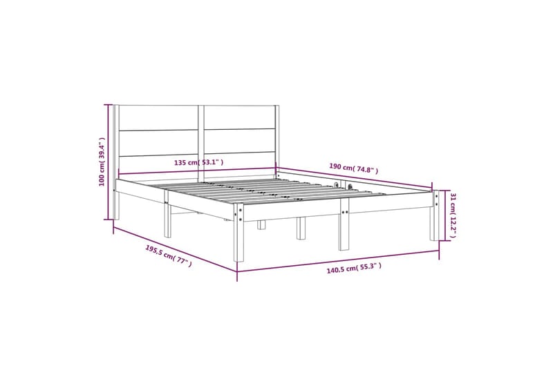 beBasic sengeramme 135x190 cm dobbelt massivt træ - Brun - Sengeramme & sengestel