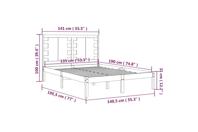 beBasic sengeramme 135x190 cm dobbelt massivt træ - Brun - Møbler - Senge - Sengeramme & sengestel