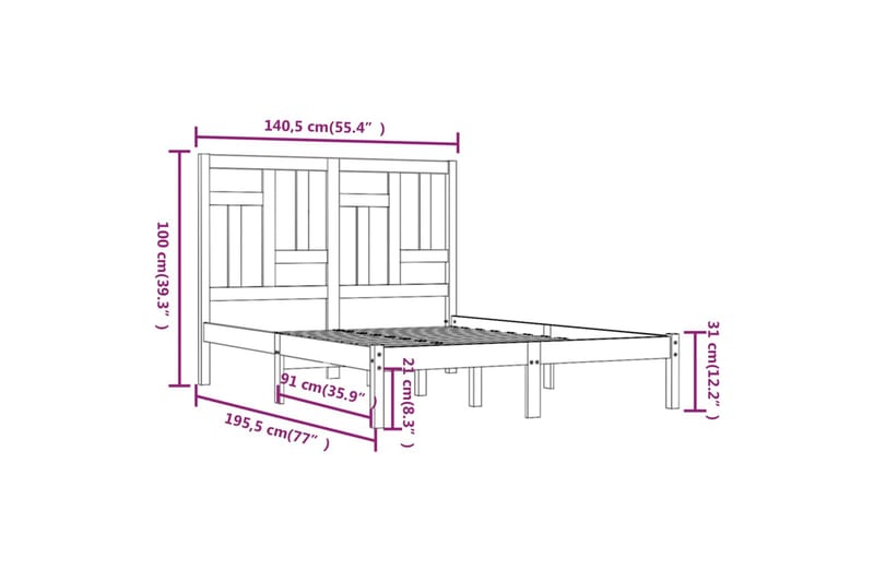 beBasic sengeramme 135x190 cm dobbelt massivt træ - Brun - Møbler - Senge - Sengeramme & sengestel