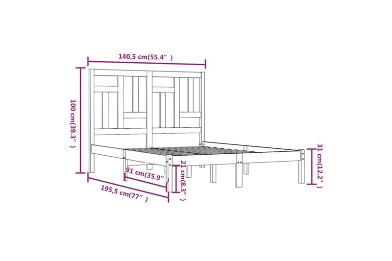 beBasic sengeramme 135x190 cm dobbelt massivt træ - Brun - Sengeramme & sengestel