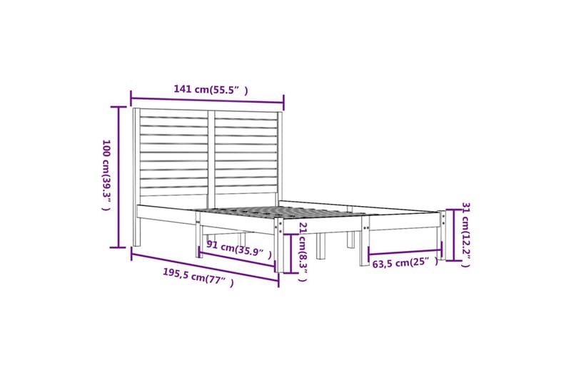 beBasic sengeramme 135x190 cm dobbelt massivt træ - Brun - Møbler - Senge - Sengeramme & sengestel