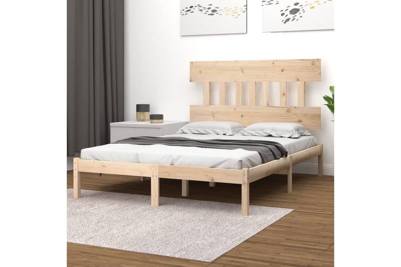 beBasic sengeramme 135x190 cm dobbelt massivt træ - Brun - Sengeramme & sengestel