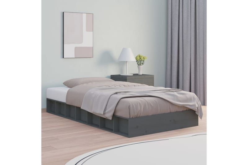 beBasic sengeramme 135x190 cm dobbelt massivt træ grå - GrÃ¥ - Møbler - Senge - Sengeramme & sengestel