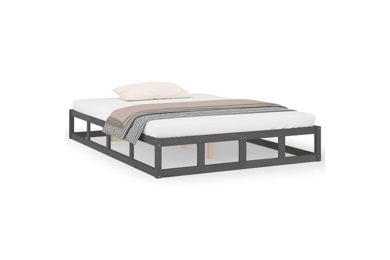 beBasic sengeramme 135x190 cm dobbelt massivt træ grå - GrÃ¥ - Møbler - Senge - Sengeramme & sengestel