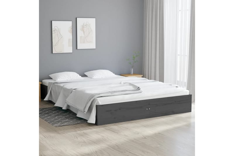 beBasic sengeramme 135x190 cm dobbelt massivt træ grå - GrÃ¥ - Møbler - Senge - Sengeramme & sengestel