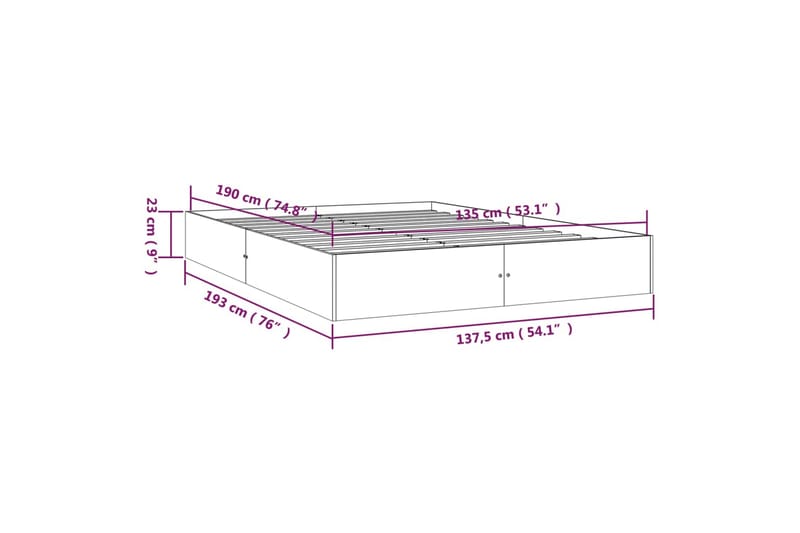 beBasic sengeramme 135x190 cm dobbelt massivt træ grå - GrÃ¥ - Sengeramme & sengestel