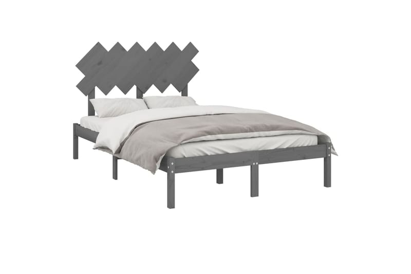beBasic sengeramme 135x190 cm dobbelt massivt træ grå - GrÃ¥ - Møbler - Senge - Sengeramme & sengestel
