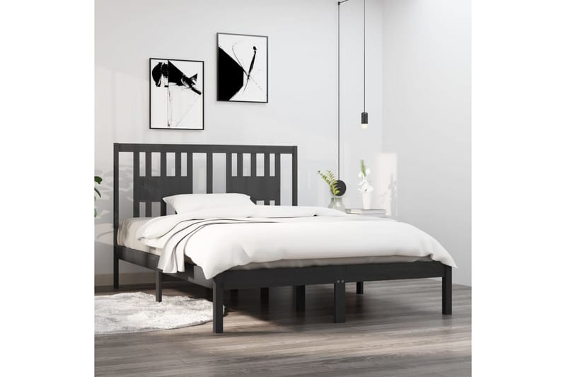 beBasic sengeramme 135x190 cm dobbelt massivt træ grå - GrÃ¥ - Møbler - Senge - Sengeramme & sengestel