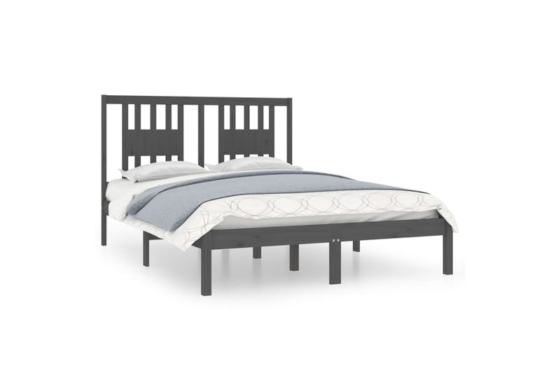 beBasic sengeramme 135x190 cm dobbelt massivt træ grå - GrÃ¥ - Møbler - Senge - Sengeramme & sengestel