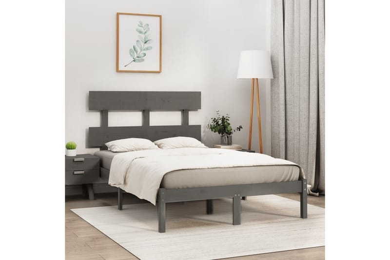 beBasic sengeramme 135x190 cm dobbelt massivt træ grå - GrÃ¥ - Møbler - Senge - Sengeramme & sengestel