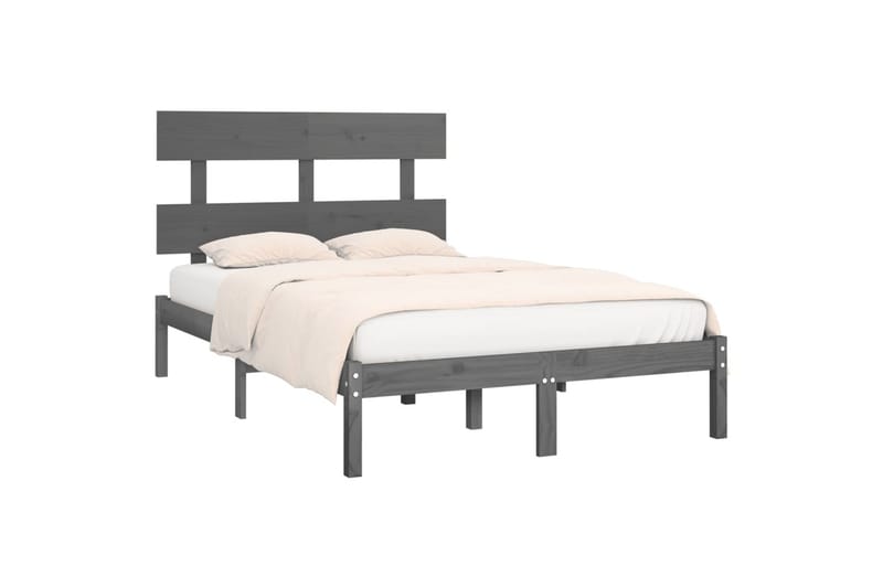 beBasic sengeramme 135x190 cm dobbelt massivt træ grå - GrÃ¥ - Møbler - Senge - Sengeramme & sengestel