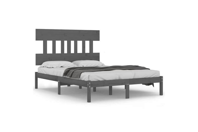 beBasic sengeramme 135x190 cm dobbelt massivt træ grå - GrÃ¥ - Møbler - Senge - Sengeramme & sengestel