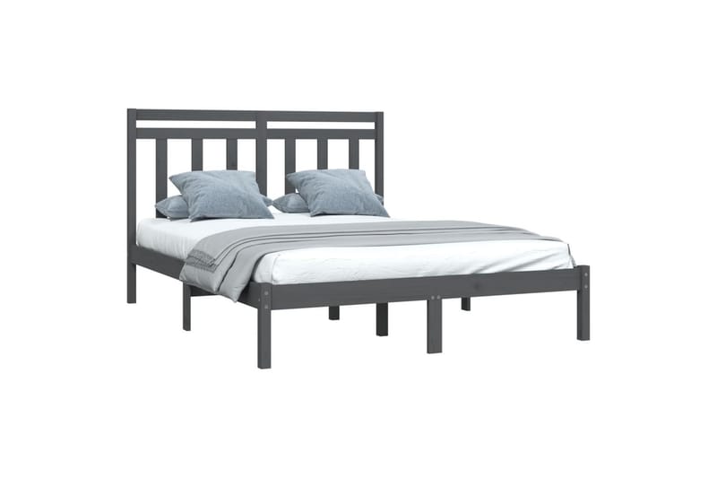 beBasic sengeramme 135x190 cm dobbelt massivt træ grå - GrÃ¥ - Møbler - Senge - Sengeramme & sengestel