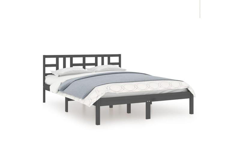 beBasic sengeramme 135x190 cm dobbelt massivt træ grå - GrÃ¥ - Møbler - Senge - Sengeramme & sengestel