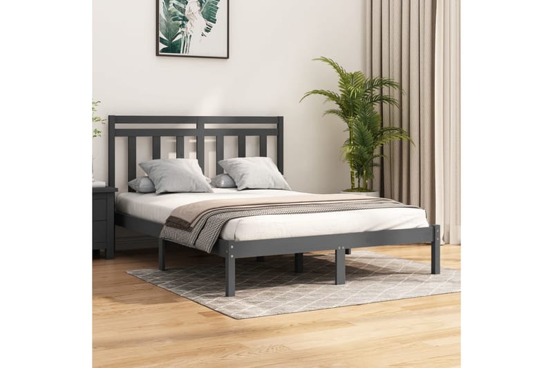 beBasic sengeramme 135x190 cm dobbelt massivt træ grå - GrÃ¥ - Møbler - Senge - Sengeramme & sengestel