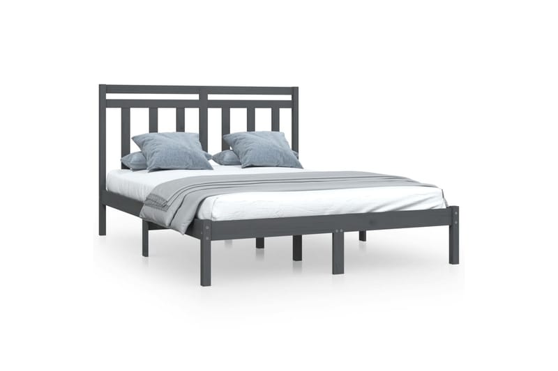 beBasic sengeramme 135x190 cm dobbelt massivt træ grå - GrÃ¥ - Møbler - Senge - Sengeramme & sengestel