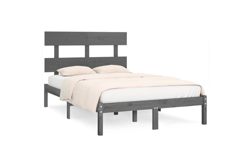 beBasic sengeramme 135x190 cm dobbelt massivt træ grå - GrÃ¥ - Møbler - Senge - Sengeramme & sengestel