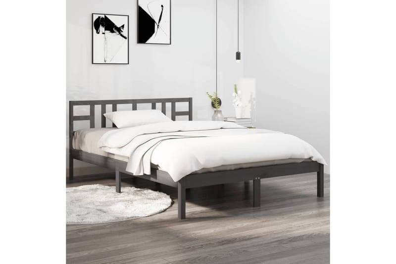 beBasic sengeramme 135x190 cm dobbelt massivt træ grå - GrÃ¥ - Møbler - Senge - Sengeramme & sengestel