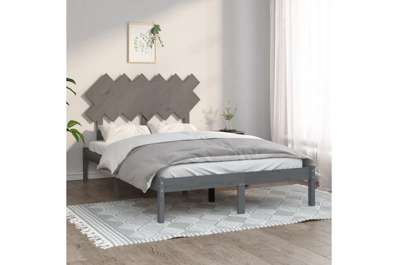 beBasic sengeramme 135x190 cm dobbelt massivt træ grå - GrÃ¥ - Møbler - Senge - Sengeramme & sengestel