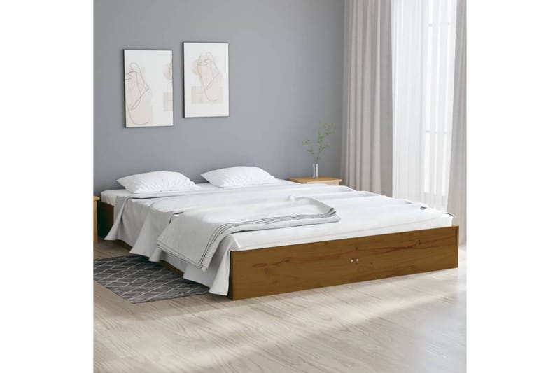 beBasic sengeramme 135x190 cm dobbelt massivt træ gyldenbrun - Brun - Møbler - Senge - Sengeramme & sengestel