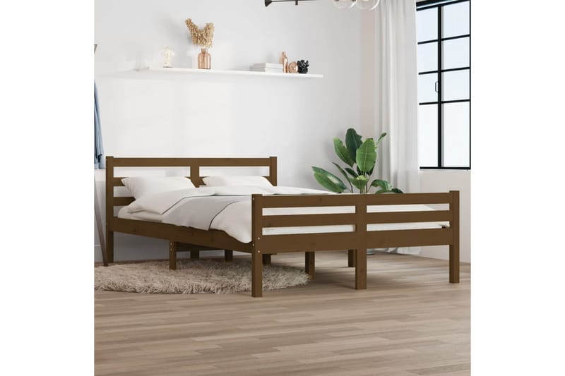beBasic sengeramme 135x190 cm dobbelt massivt træ gyldenbrun - Brun - Møbler - Senge - Sengeramme & sengestel