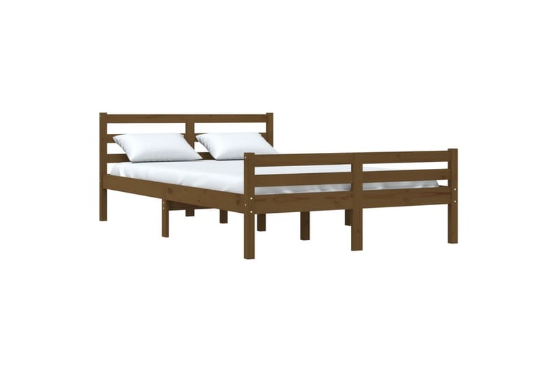 beBasic sengeramme 135x190 cm dobbelt massivt træ gyldenbrun - Brun - Møbler - Senge - Sengeramme & sengestel