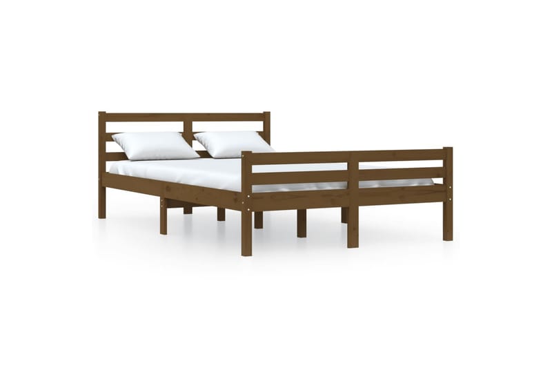 beBasic sengeramme 135x190 cm dobbelt massivt træ gyldenbrun - Brun - Møbler - Senge - Sengeramme & sengestel