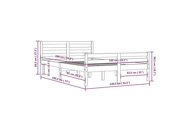 beBasic sengeramme 135x190 cm dobbelt massivt træ gyldenbrun - Brun - Sengeramme & sengestel