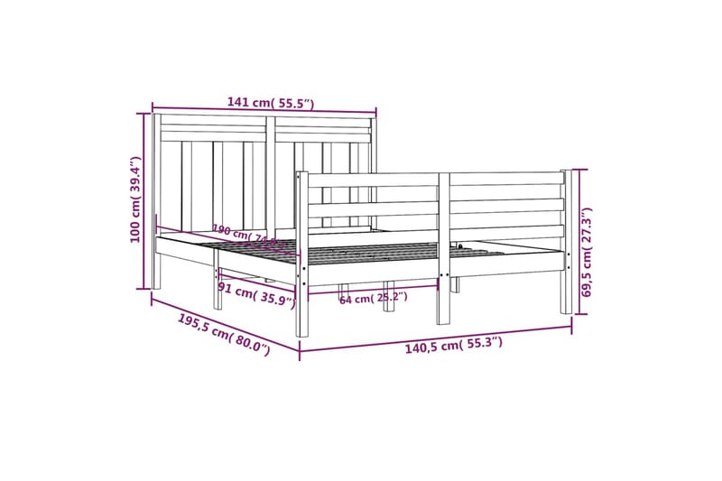 beBasic sengeramme 135x190 cm dobbelt massivt træ hvid - Hvid - Sengeramme & sengestel