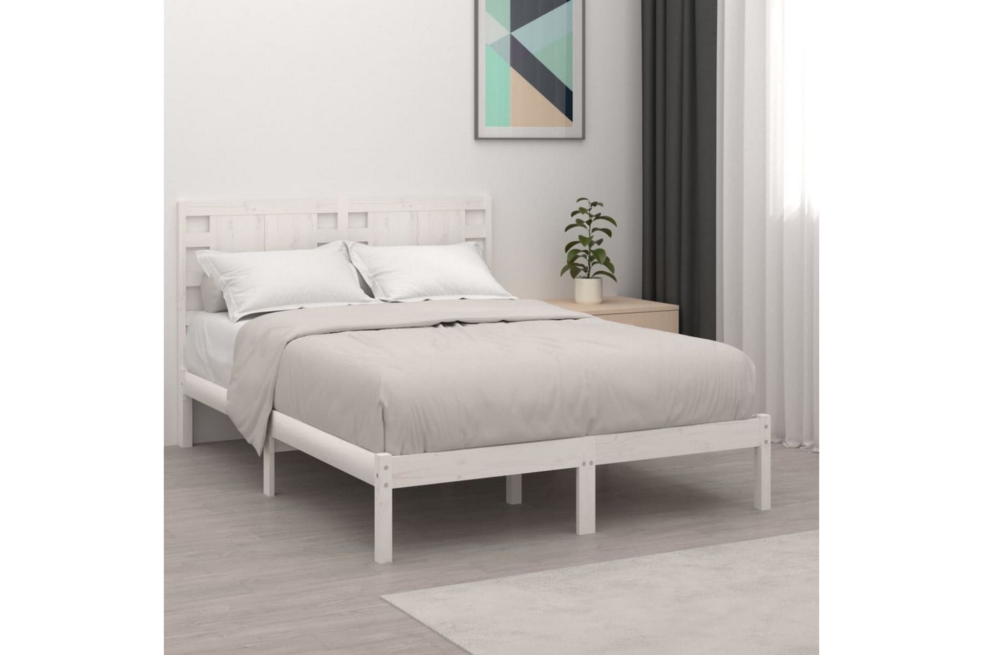 beBasic sengeramme 135x190 cm dobbelt massivt træ hvid - Hvid - Møbler - Senge - Sengeramme & sengestel
