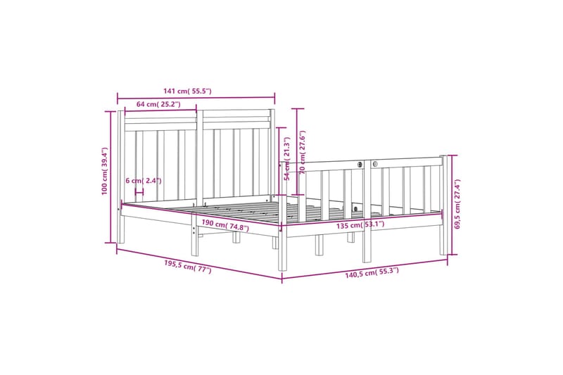 beBasic sengeramme 135x190 cm dobbelt massivt træ hvid - Hvid - Sengeramme & sengestel