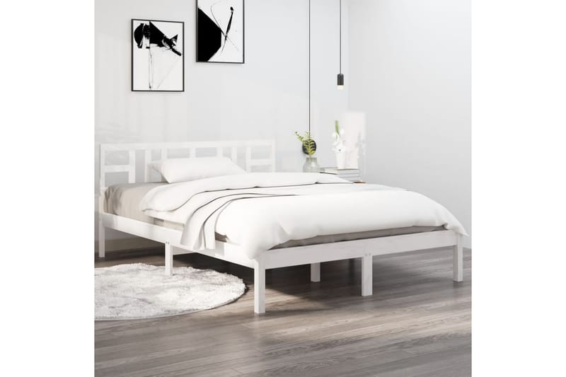 beBasic sengeramme 135x190 cm dobbelt massivt træ hvid - Hvid - Møbler - Senge - Sengeramme & sengestel