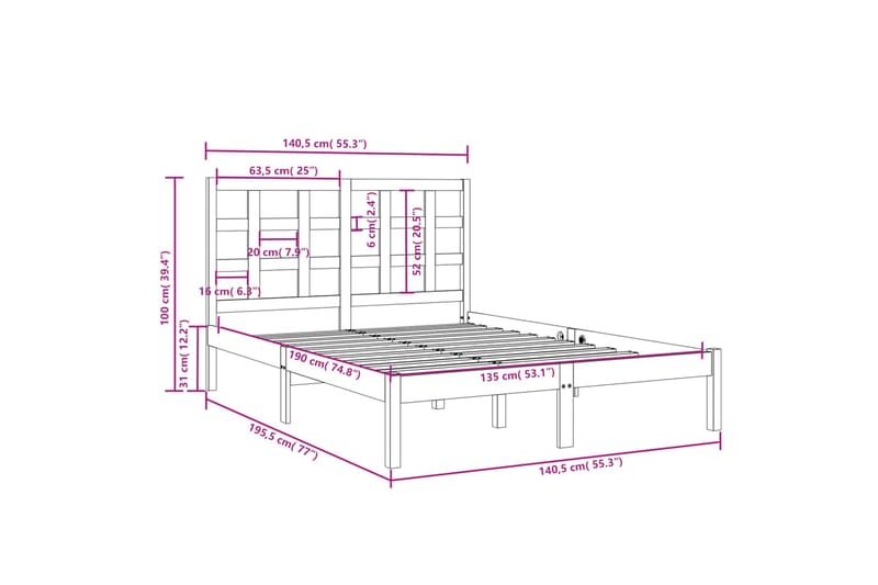 beBasic sengeramme 135x190 cm dobbelt massivt træ hvid - Hvid - Sengeramme & sengestel