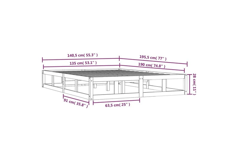 beBasic sengeramme 135x190 cm dobbelt massivt træ sort - Sort - Møbler - Senge - Sengeramme & sengestel