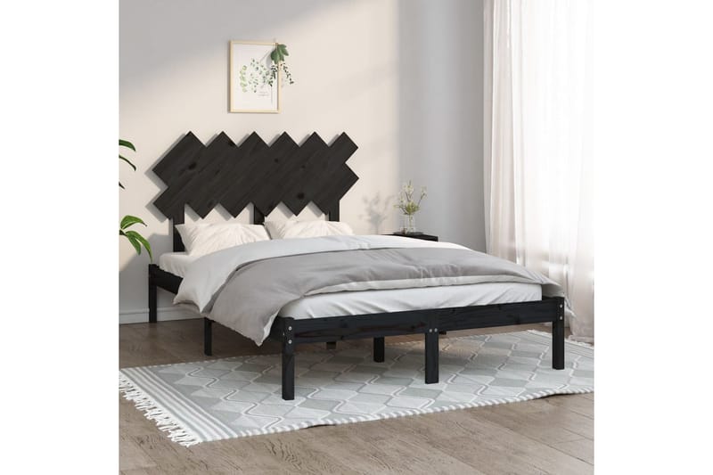 beBasic sengeramme 135x190 cm dobbelt massivt træ sort - Sort - Møbler - Senge - Sengeramme & sengestel