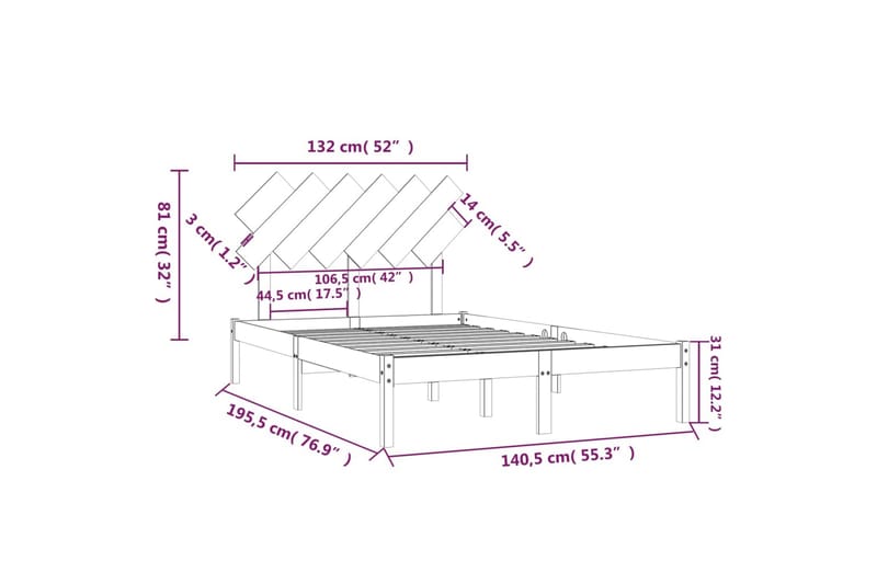 beBasic sengeramme 135x190 cm dobbelt massivt træ sort - Sort - Møbler - Senge - Sengeramme & sengestel