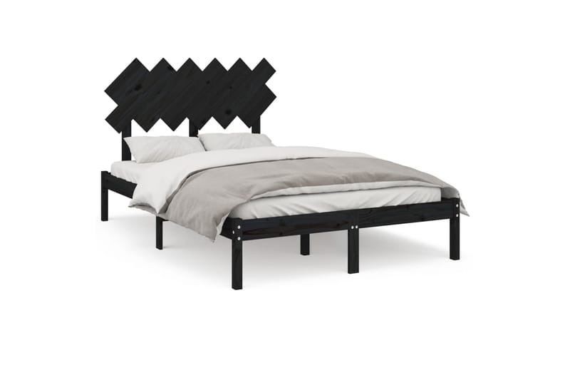 beBasic sengeramme 135x190 cm dobbelt massivt træ sort - Sort - Møbler - Senge - Sengeramme & sengestel