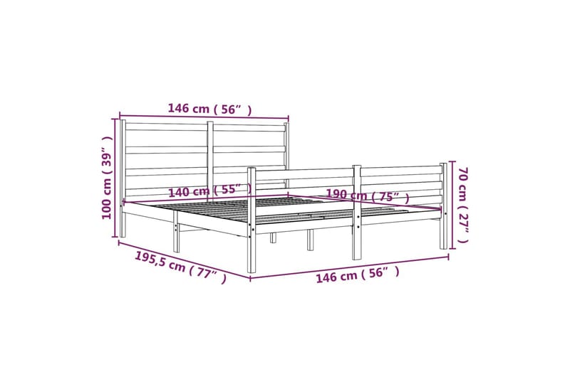 beBasic sengeramme 140x190 cm massivt fyrretræ - Brun - Sengeramme & sengestel