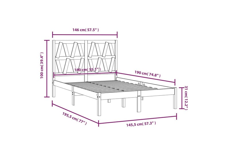 beBasic sengeramme 140x190 cm massivt fyrretræ - Brun - Møbler - Senge - Sengeramme & sengestel
