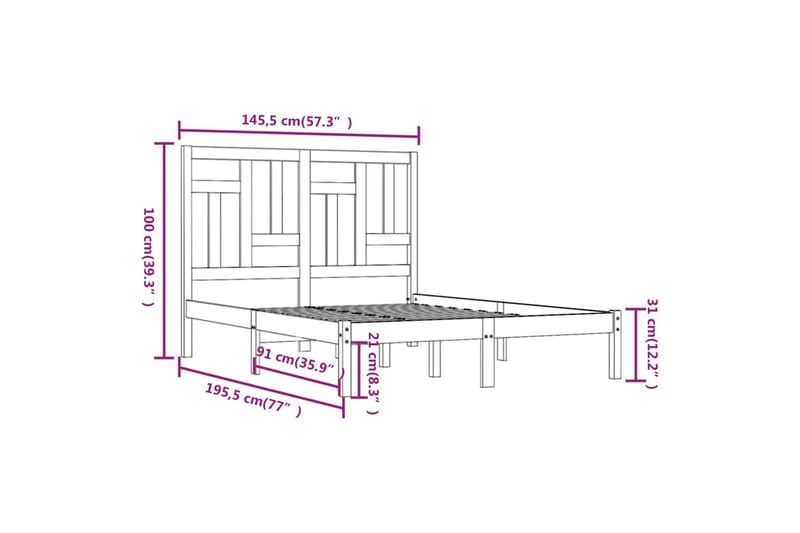 beBasic sengeramme 140x190 cm massivt fyrretræ - Brun - Møbler - Senge - Sengeramme & sengestel
