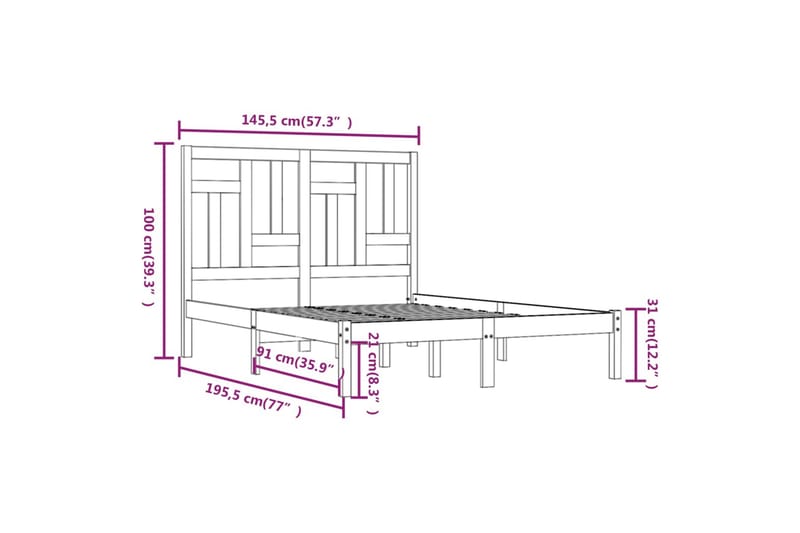 beBasic sengeramme 140x190 cm massivt fyrretræ - Brun - Sengeramme & sengestel