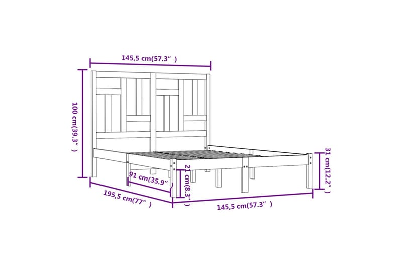 beBasic sengeramme 140x190 cm massivt fyrretræ hvid - Hvid - Sengeramme & sengestel