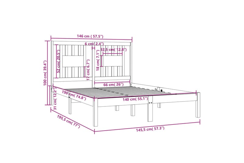 beBasic sengeramme 140x190 cm massivt fyrretræ hvid - Hvid - Møbler - Senge - Sengeramme & sengestel
