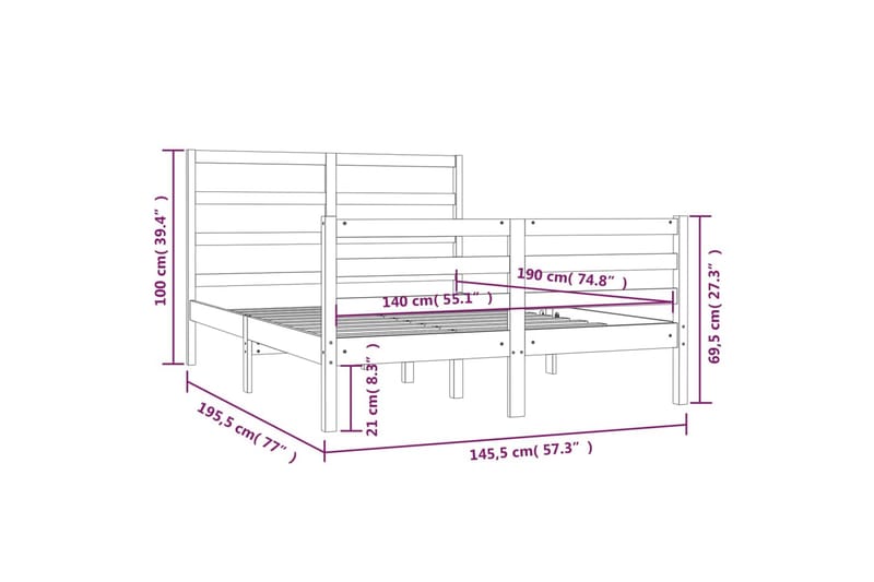 beBasic sengeramme 140x190 cm massivt fyrretræ hvid - Hvid - Møbler - Senge - Sengeramme & sengestel