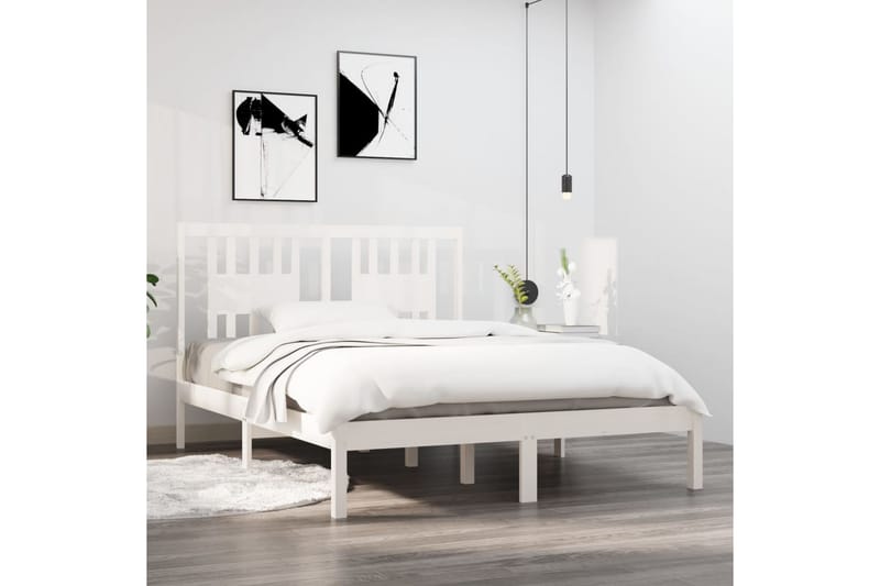 beBasic sengeramme 140x190 cm massivt fyrretræ hvid - Hvid - Møbler - Senge - Sengeramme & sengestel