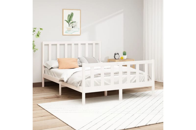 beBasic sengeramme 140x190 cm massivt fyrretræ hvid - Hvid - Møbler - Senge - Sengeramme & sengestel