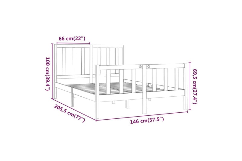 beBasic sengeramme 140x190 cm massivt fyrretræ hvid - Hvid - Møbler - Senge - Sengeramme & sengestel