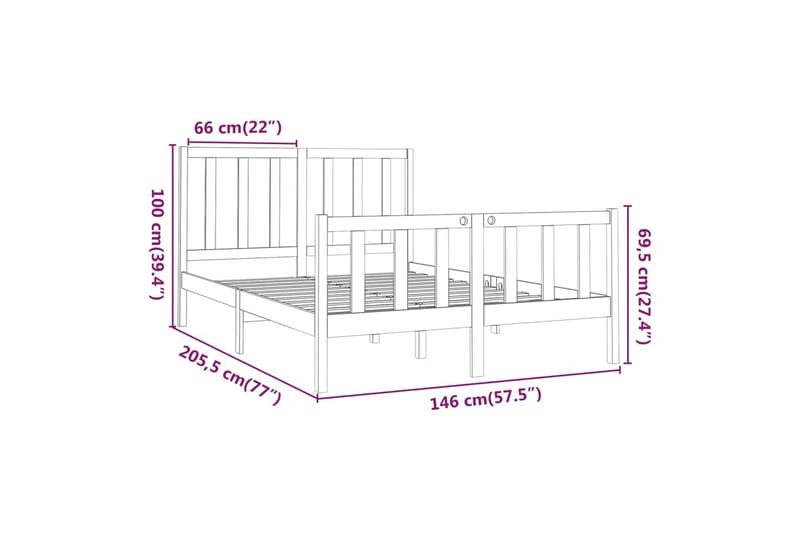 beBasic sengeramme 140x190 cm massivt fyrretræ sort - Sort - Sengeramme & sengestel