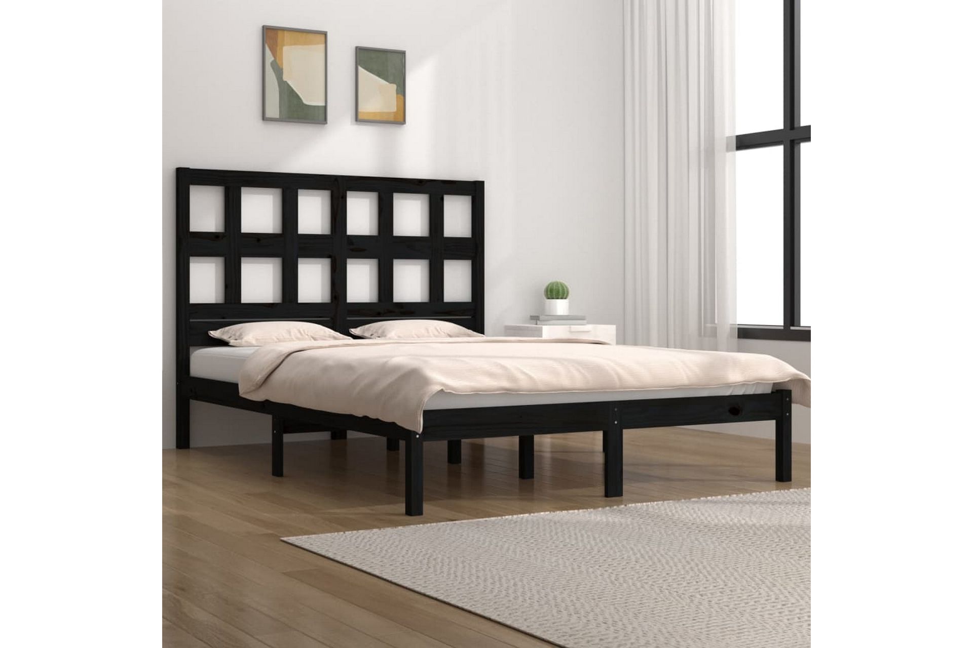 beBasic sengeramme 140x190 cm massivt fyrretræ sort - Sort - Møbler - Senge - Sengeramme & sengestel