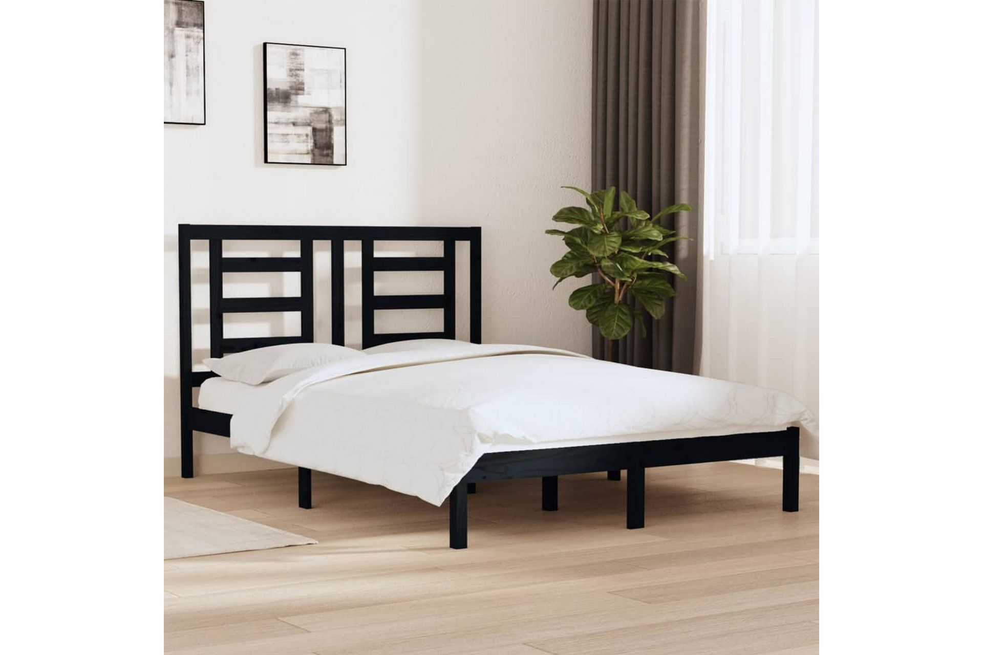 beBasic sengeramme 140x190 cm massivt fyrretræ sort - Sort - Møbler - Senge - Sengeramme & sengestel